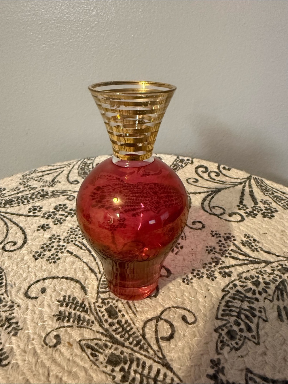 Gold-Trim Red Glass Decorative Vase